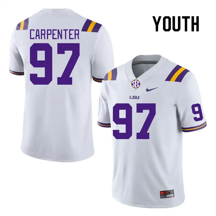 Youth LSU Tigers Dylan Carpenter #97 White NCAA Football Jersey